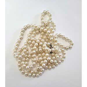 VTG Single Strand 54" Faux Pearl Knotted Opera Length Necklace Spring Ring Clasp